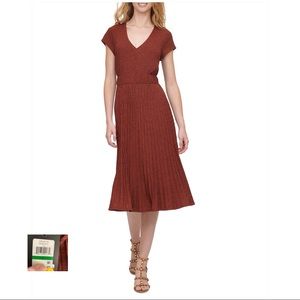 DKNY NWT Russet Rust Textured Ribbed Midi Dress